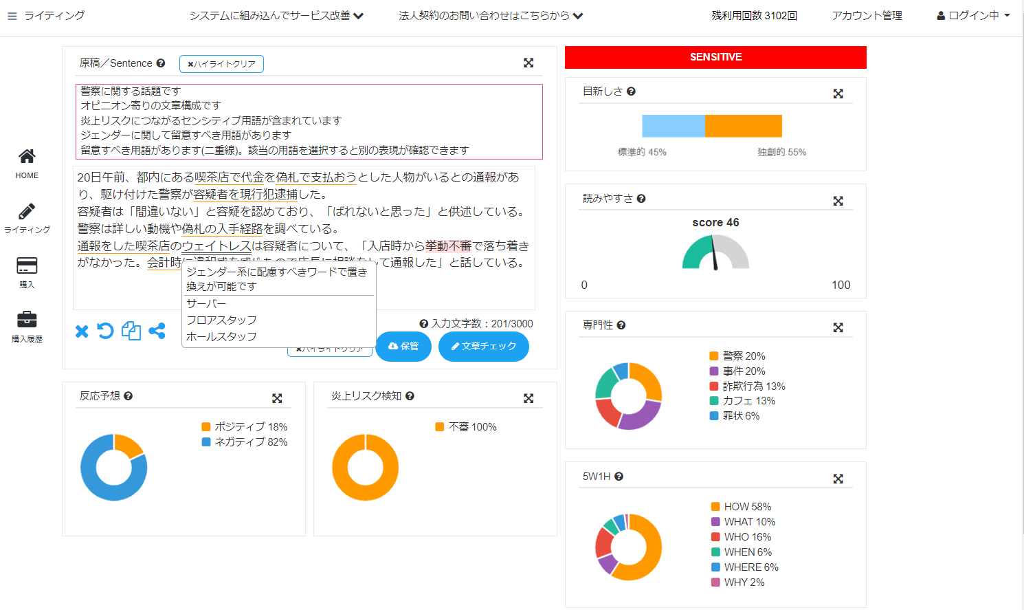 スペイドワークの投稿文解析結果